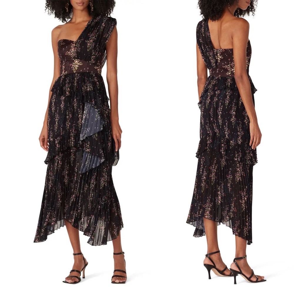 AMUR | Asymmetric Black Floral One Shoulder Dress Sz: 4